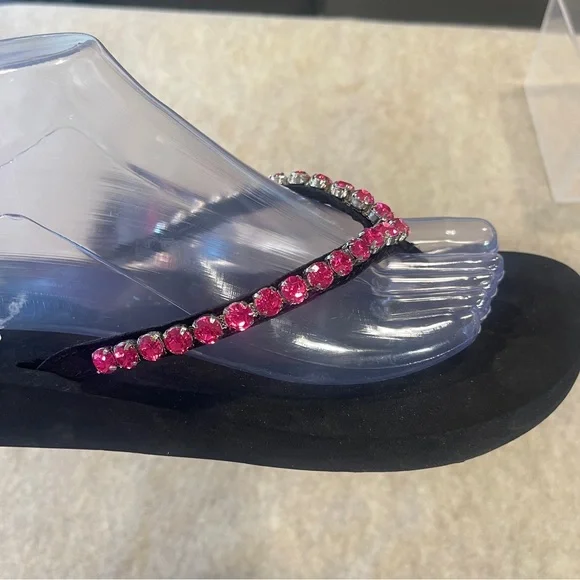 Yellow Box Rhinestone Leather Strap Back Hot Pink Comfort Flip Flops Size 10 - Picture 4 of 9